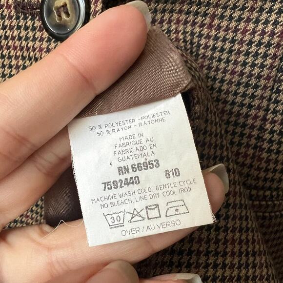 Vintage Joan Leslie Blazer Brown Black Houndstooth Size 4P - Picture 7 of 7